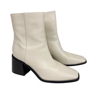 Sam Edelman Winnie Ankle Boots Ivory Cream Leather Square Toe Size 9.5‎